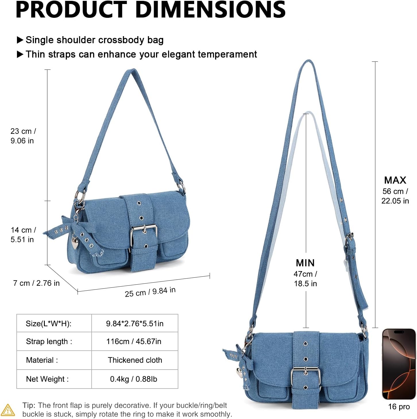 Denim Crossbody Bags for Women,Jean Shoulder Bag,Handbags for Women,Womens Crossbody Purse with Adjustable Strap Light blue - Image 4