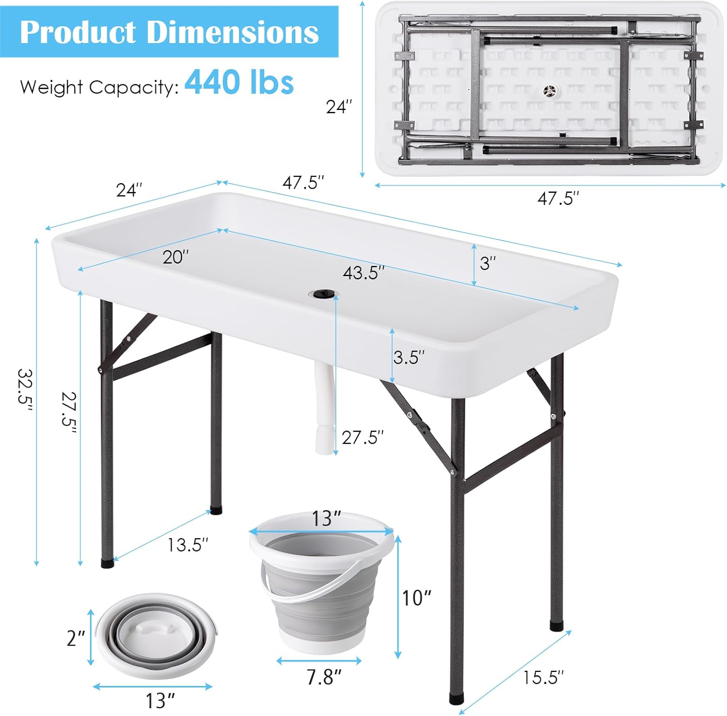 KOTEK Folding Ice Cooler Table with Matching Skirt, Drain Hose & Bucket, Foldable Buffet Beverage Cooler Server, Portable Chill Table for Party, Picnic, BBQ, Camping (White)