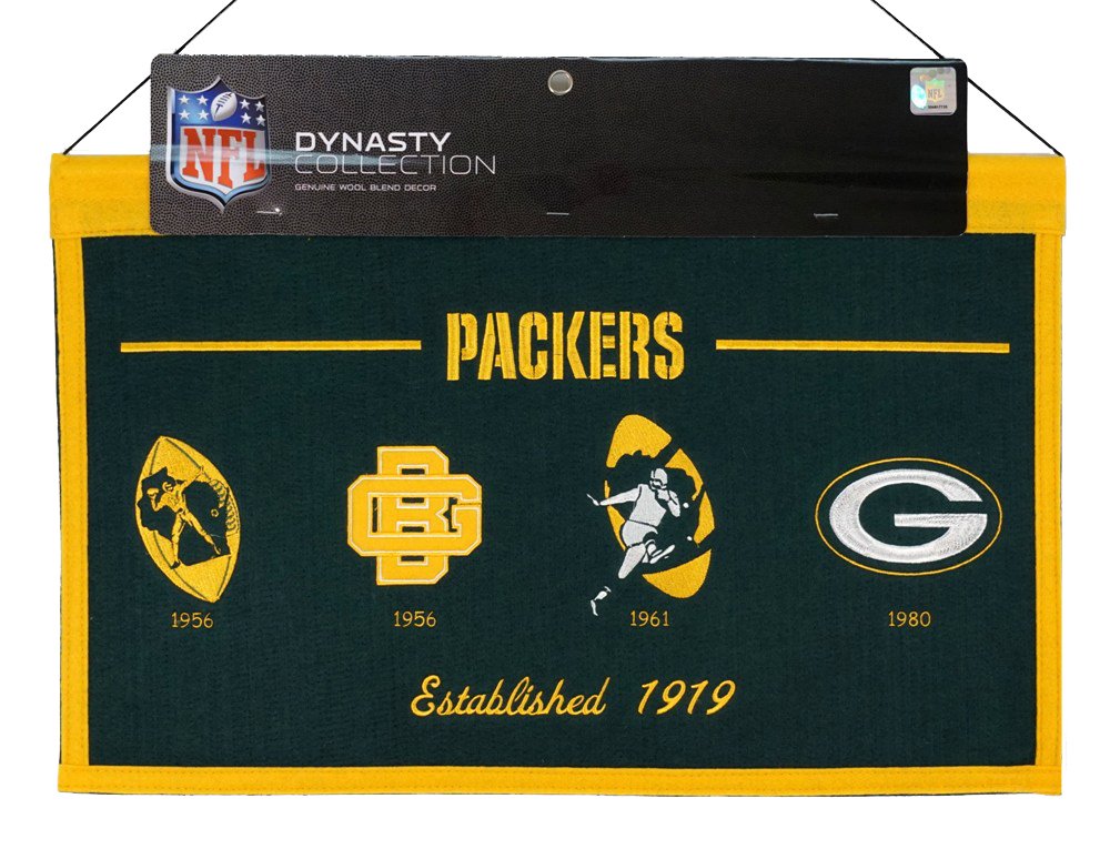 Green Bay Football Packers - Established 1919 - Classic Logos through the years Wool Heritage Dynasty Banner 22 x 14