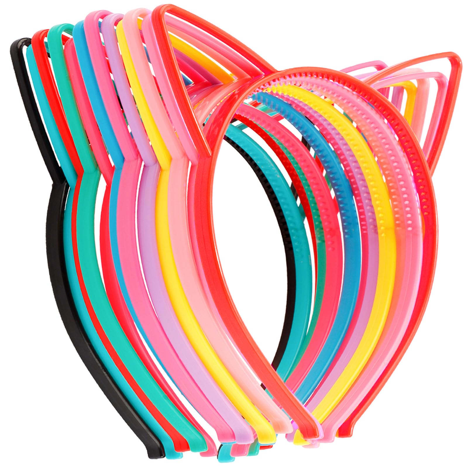Chanaco 12 Pcs Cat Ears Headband for Women Adult Plastic Gabby Ears Head Hoops Sawtooth Colorful Headwear Party Decor Hair Accessories for Birthday