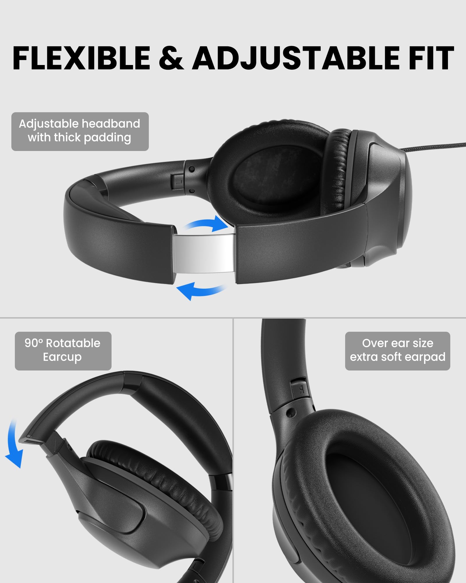 Venucast HF12 - Cuffie over-ear cablate con jack da 3,5 mm, archetto regolabile, pieghevoli e leggere, per scuola, guida, formazione ed eventi (confezione da 10)