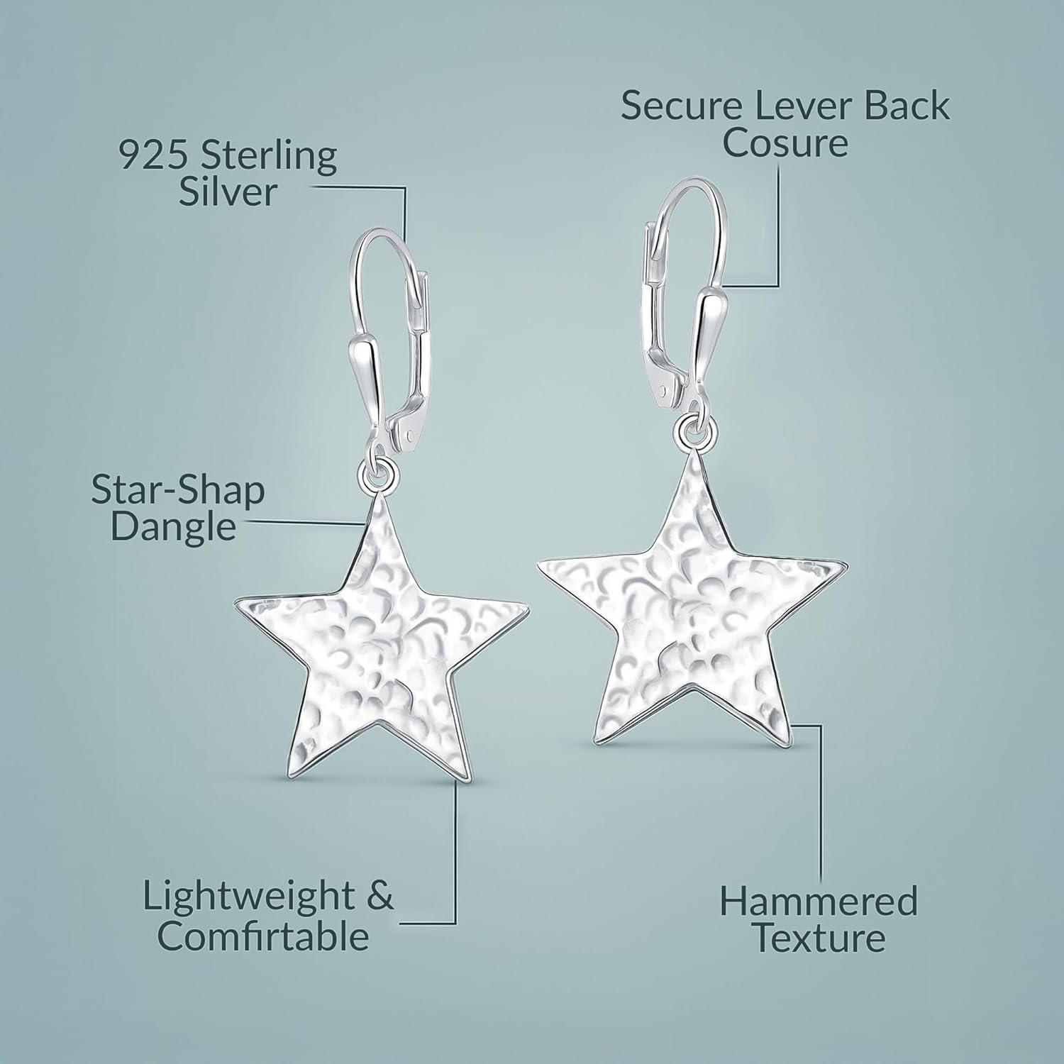 LeCalla 925 Sterling Silver Drop & Dangle Earrings for Women | Handmade Hammered Textured Drop Dangle Earring Jewelry | Women's Hammered Earrings Jewelry for Gift Mom Wife