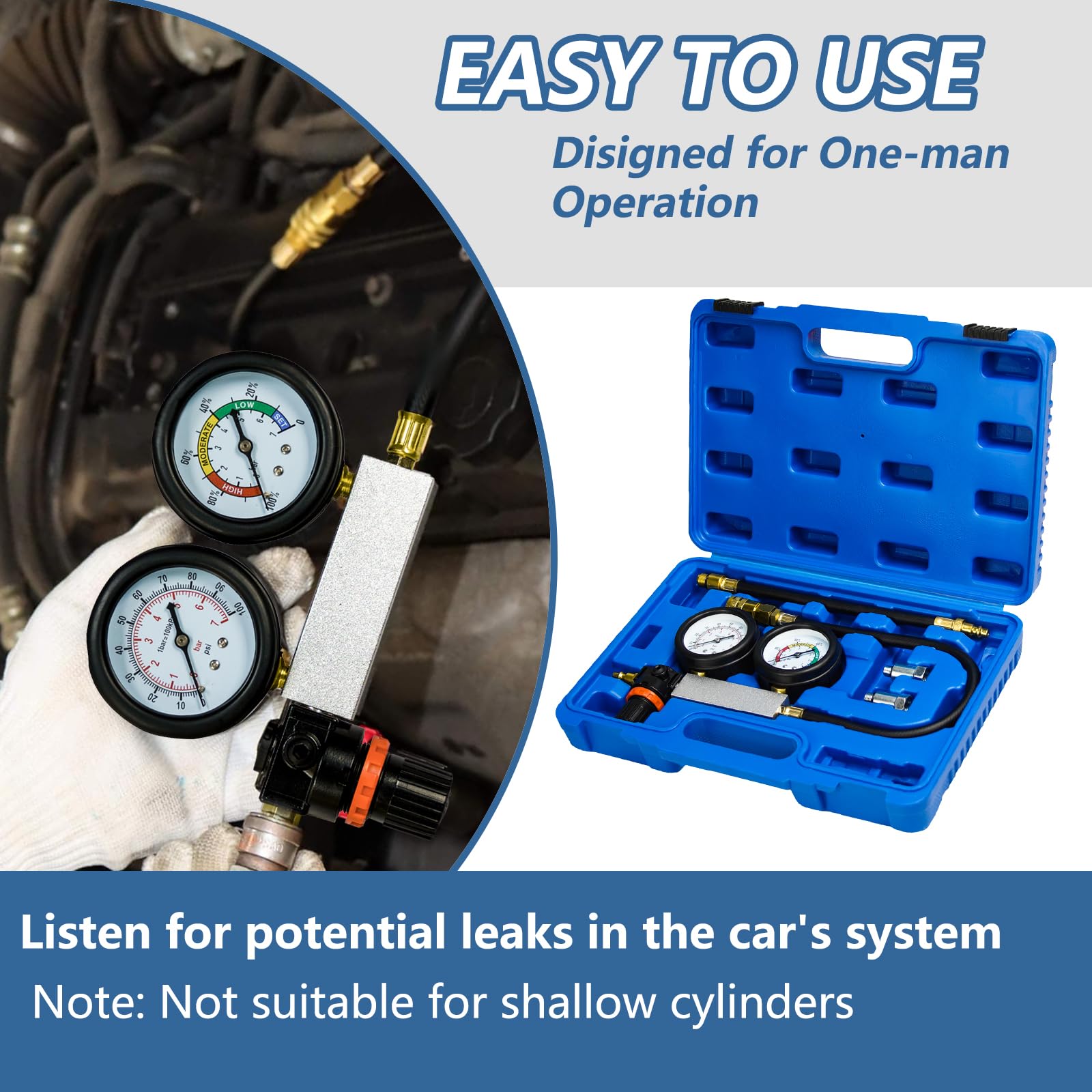 Cylinder Leak Down Tester Kit Compression Leakdown Detector Leakage Test Set For
