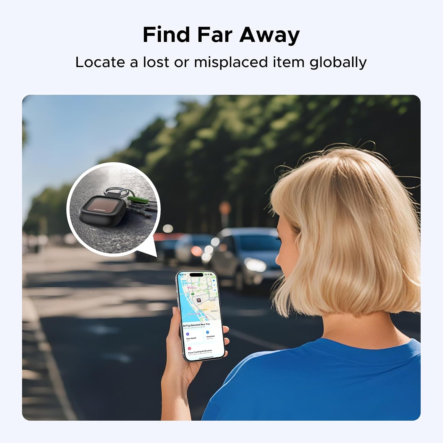 UGREEN Finder Pro Tracker Tags (iOS Only) Solar Powered Bluetooth Air Smart Tags Item Finder Compatible with Apple Find My for Backpack Luggage Key [Apple MFi Certified]