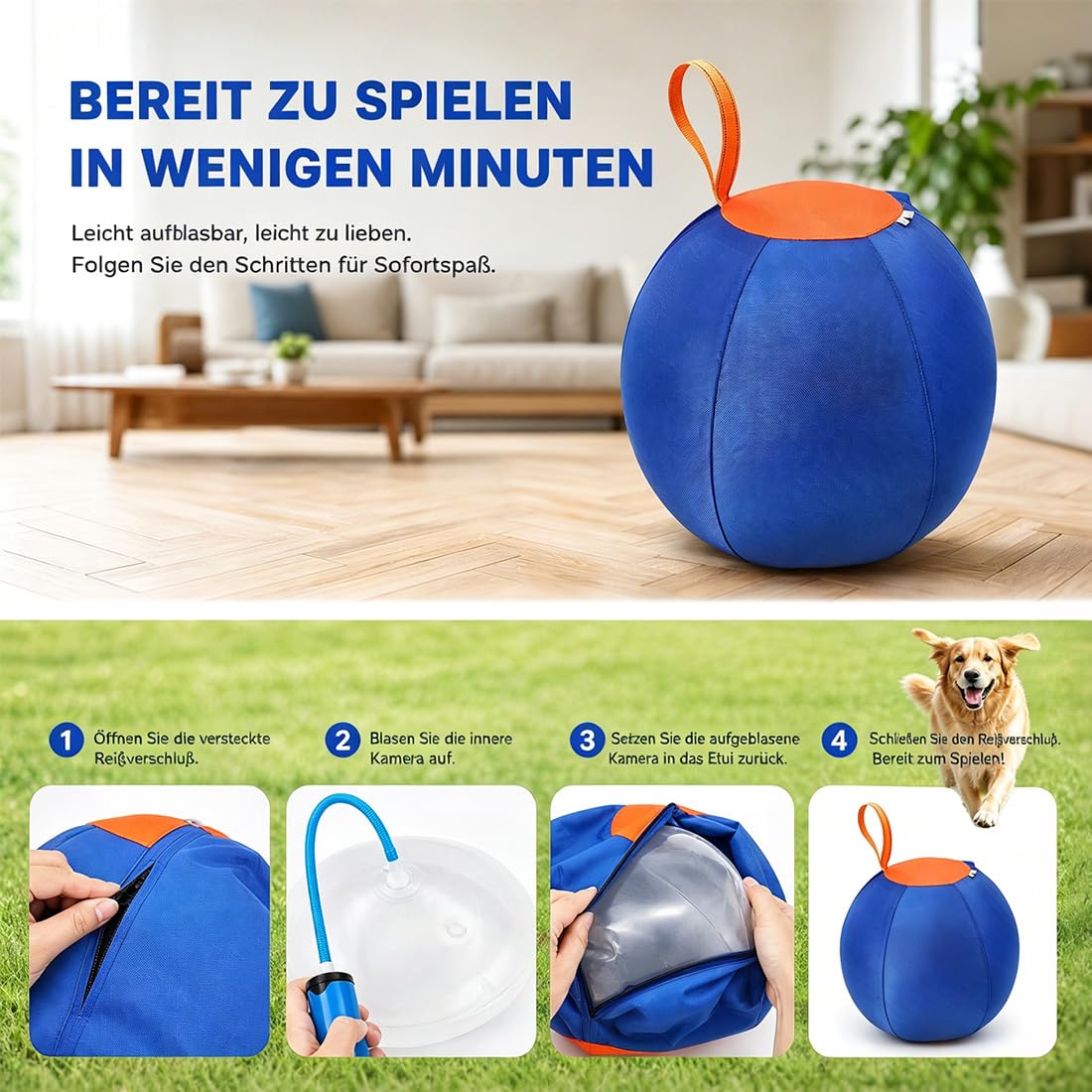 Treibball für Hunde, Aufblasbarer Bissfester Herding Ball Hund, Interaktiver Hundespielzeugball & Trainingswerkzeug, Geeignet für Hütehunde und Viele Andere Hunderassen (A,45CM)