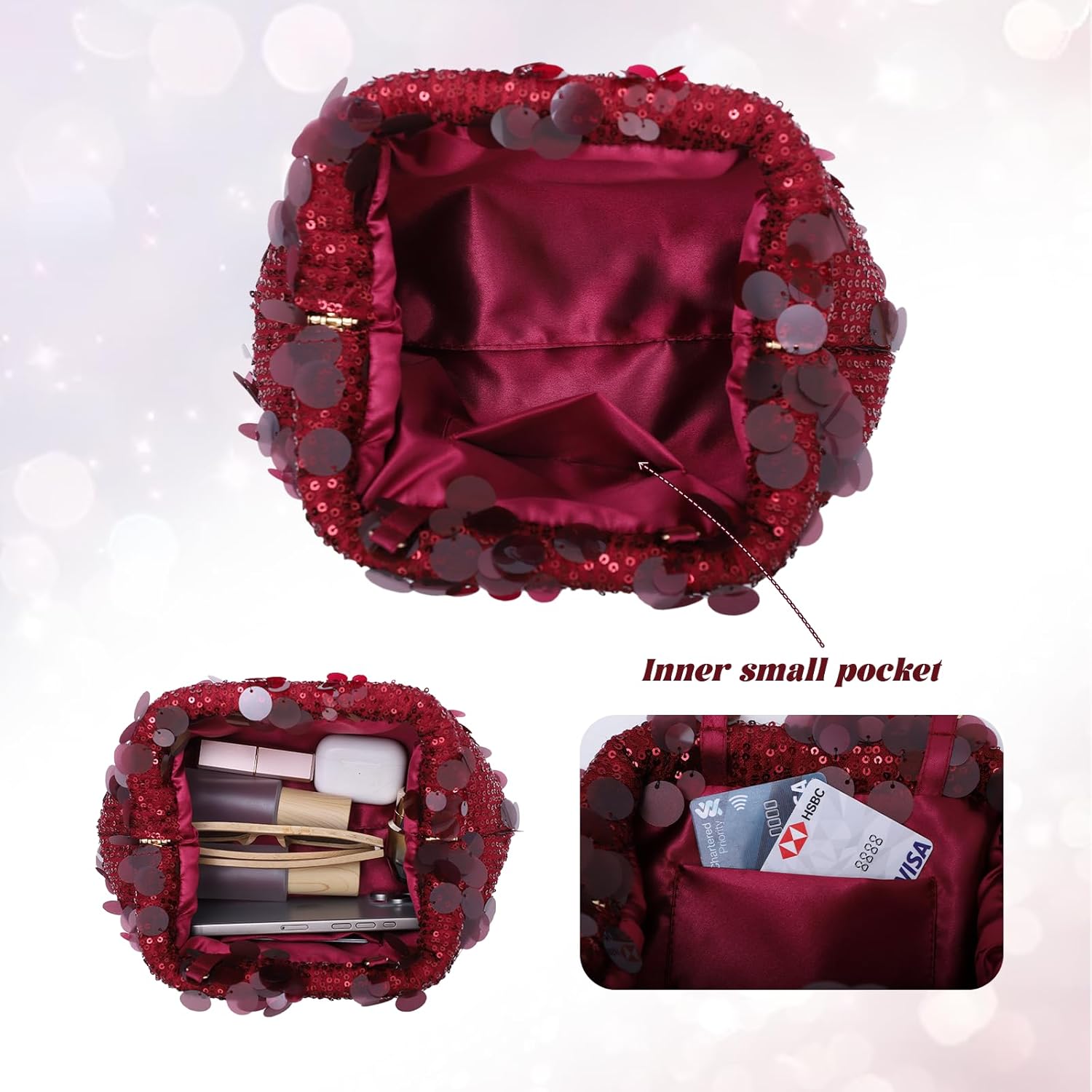 Freie Liebe Sequin Clutch Purse for Women – Sparkly Beaded Evening Bag with Chain for Wedding Party Prom