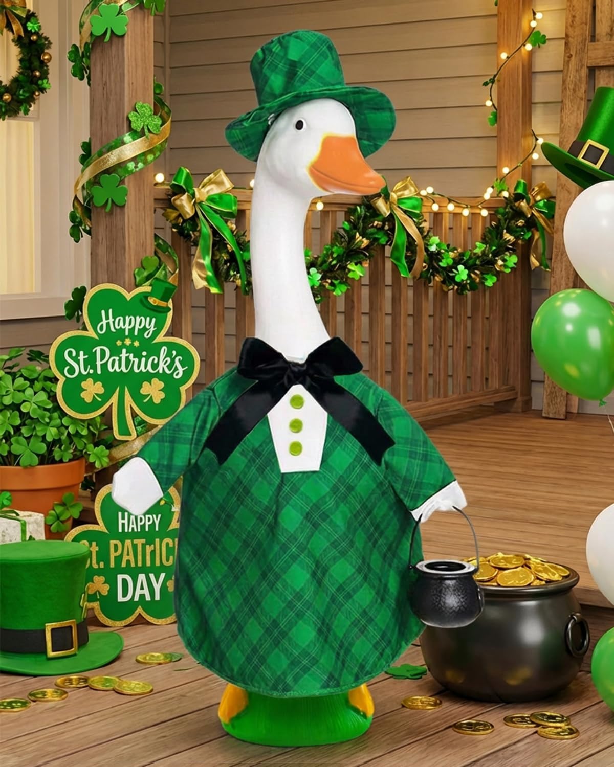 3-Pack Seasonal Porch Goose Outfits for 23" Geese Statue, 2026 Cute Valentine, St. Patrick's Day & Easter Cement Goose Outfit Set, Spring Garden Lawn Decor Gift for Mom Grandma
