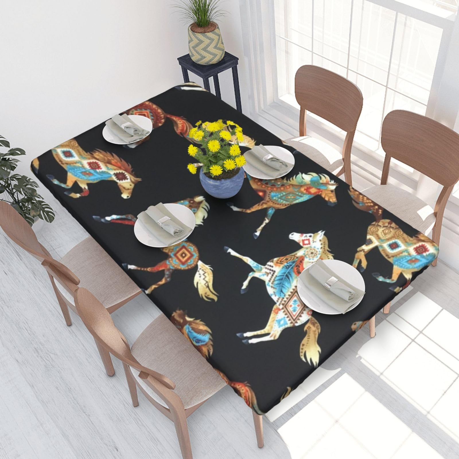 BNVSADC Brown Horse Printed 4FT Tablecloth 122x76 CM Polyester Kitchen Water Resistant Table Cloth Dining Table Decoration Table Covers