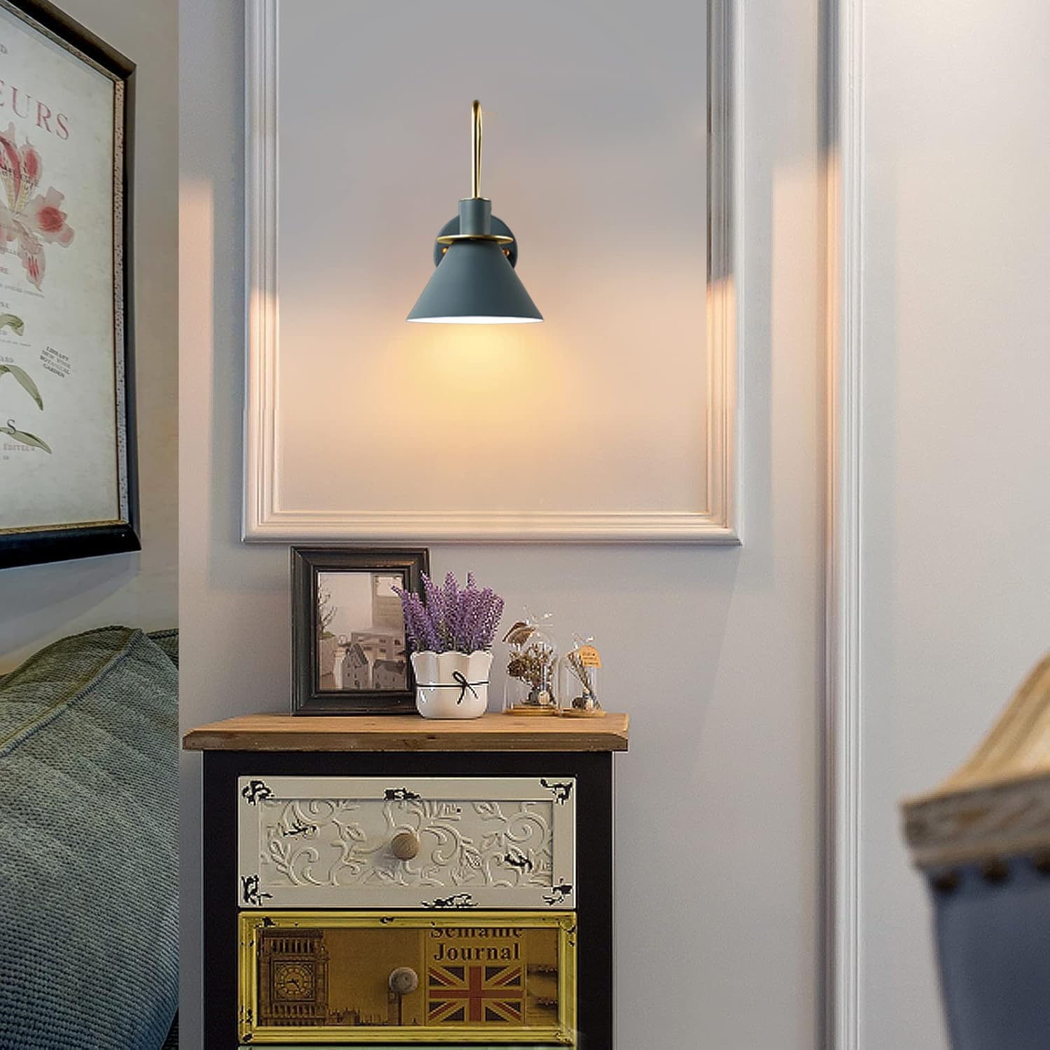 MIXL-Modern Wall Sconces,1-Light Wall Mounted Lamp, Grey Sconce Lights with Horn Shape, Bedside Wall Lamps, Indoor Sconce for Bathroom, Bedroom, Hallway (Grey Finish)