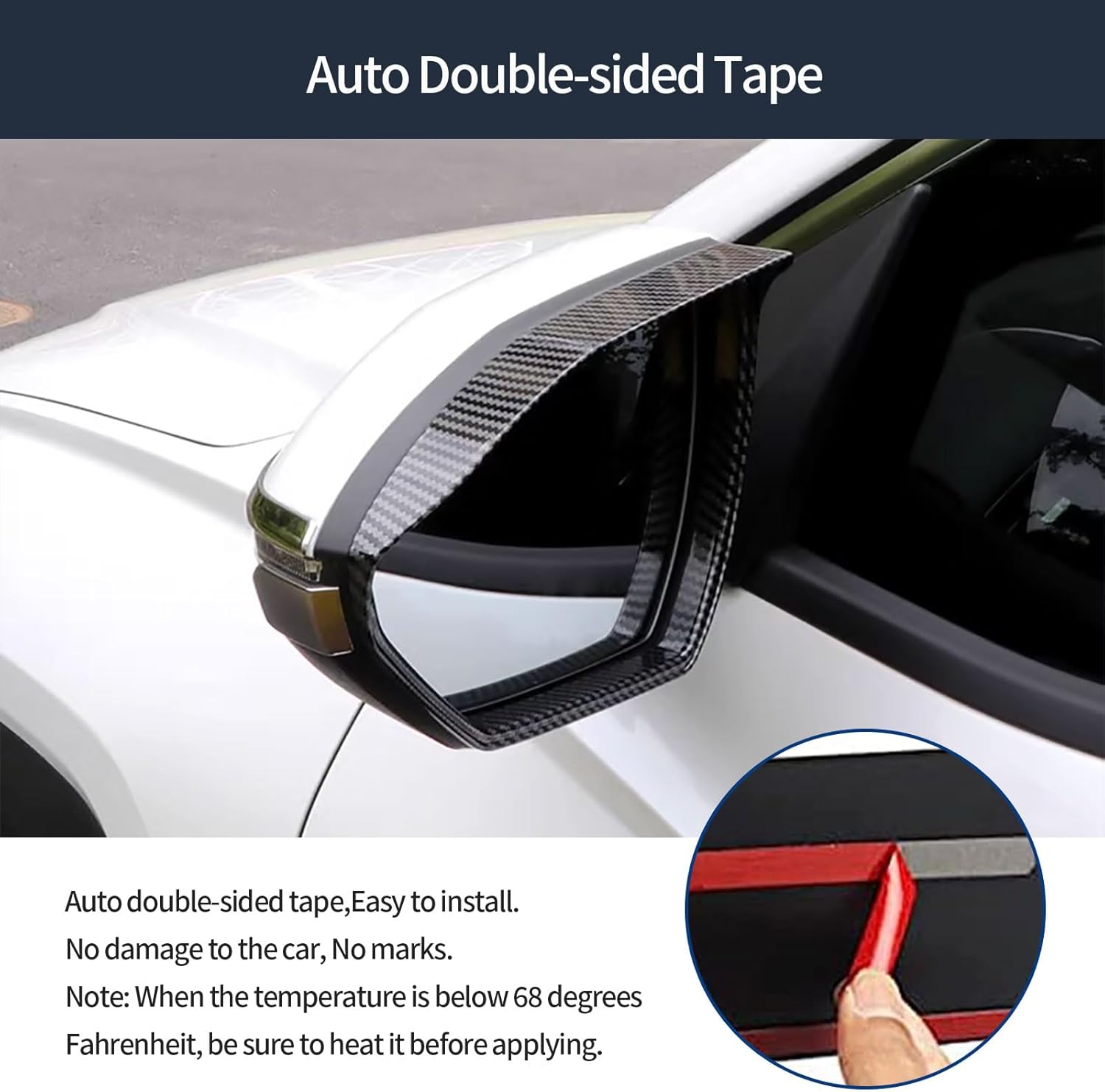 Car Side Mirror Rain Guard Compatible With Hyundai Tucson 2025 2024 2023 2022 Side Mirror Rain Eyebrow Exterior Car Accessories ABS 2PCS(Carbon Fiber Style)