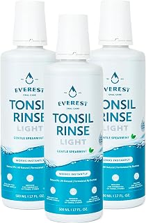 Everest Mouth Wash & Tonsil Stone Remover – Natural Mouthwash or Oral Rinse Liquid to Help Soothe Tonsils, Bad Breath, & Relieve Dry Mouth - Alcohol Free Treatment (17 fl oz (3 Pack), Light Spearmint)