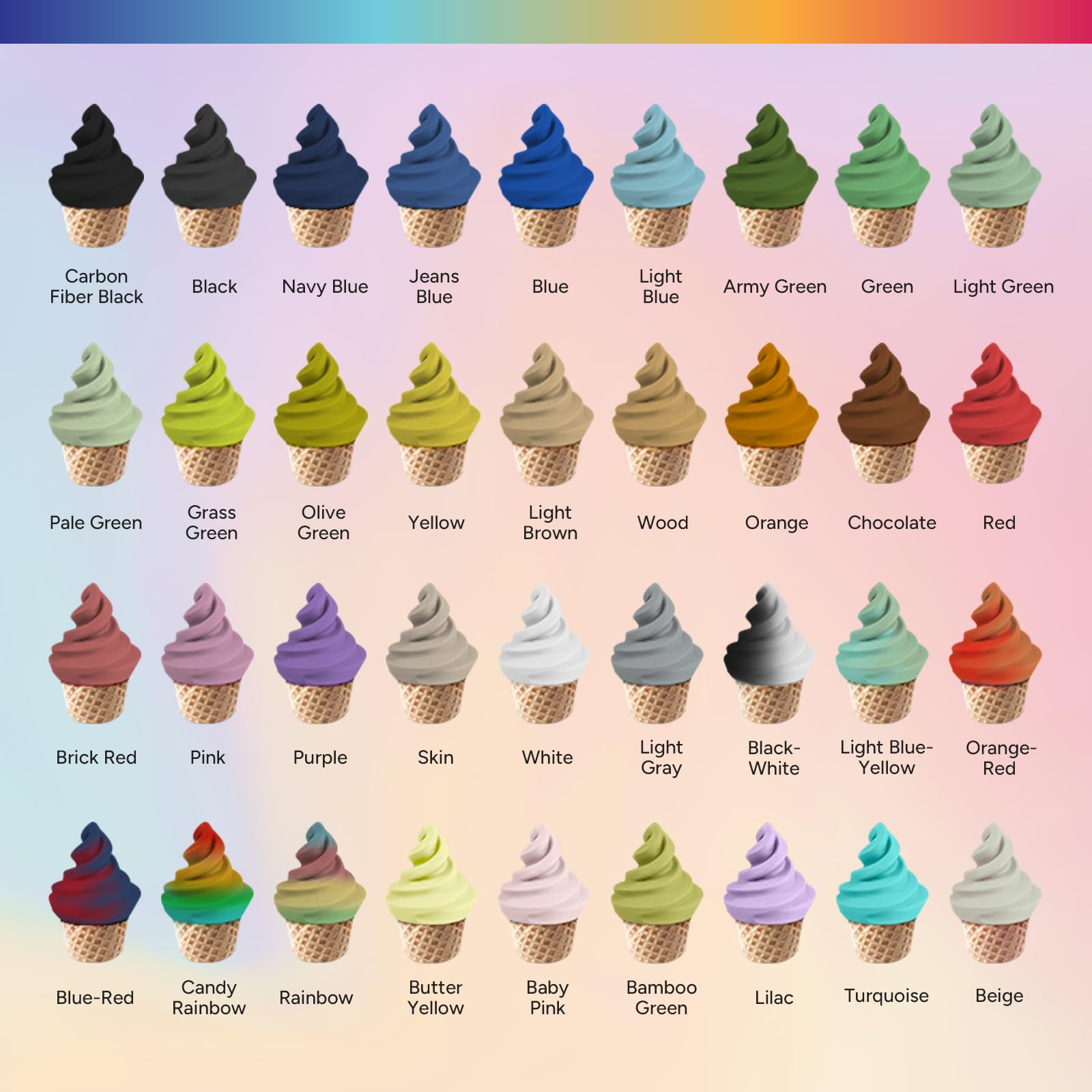 OVERTURE Lote de 10kg de Filamento PLA Mate para Impresora 3D, Filamento PLA con Acabado Esmerilado 1.75mm (Marrón claro+Negro+Blanco+Gris claro+Chocolate+Verde ejército+Piel+Rojo ladrillo+Verde+Lila)