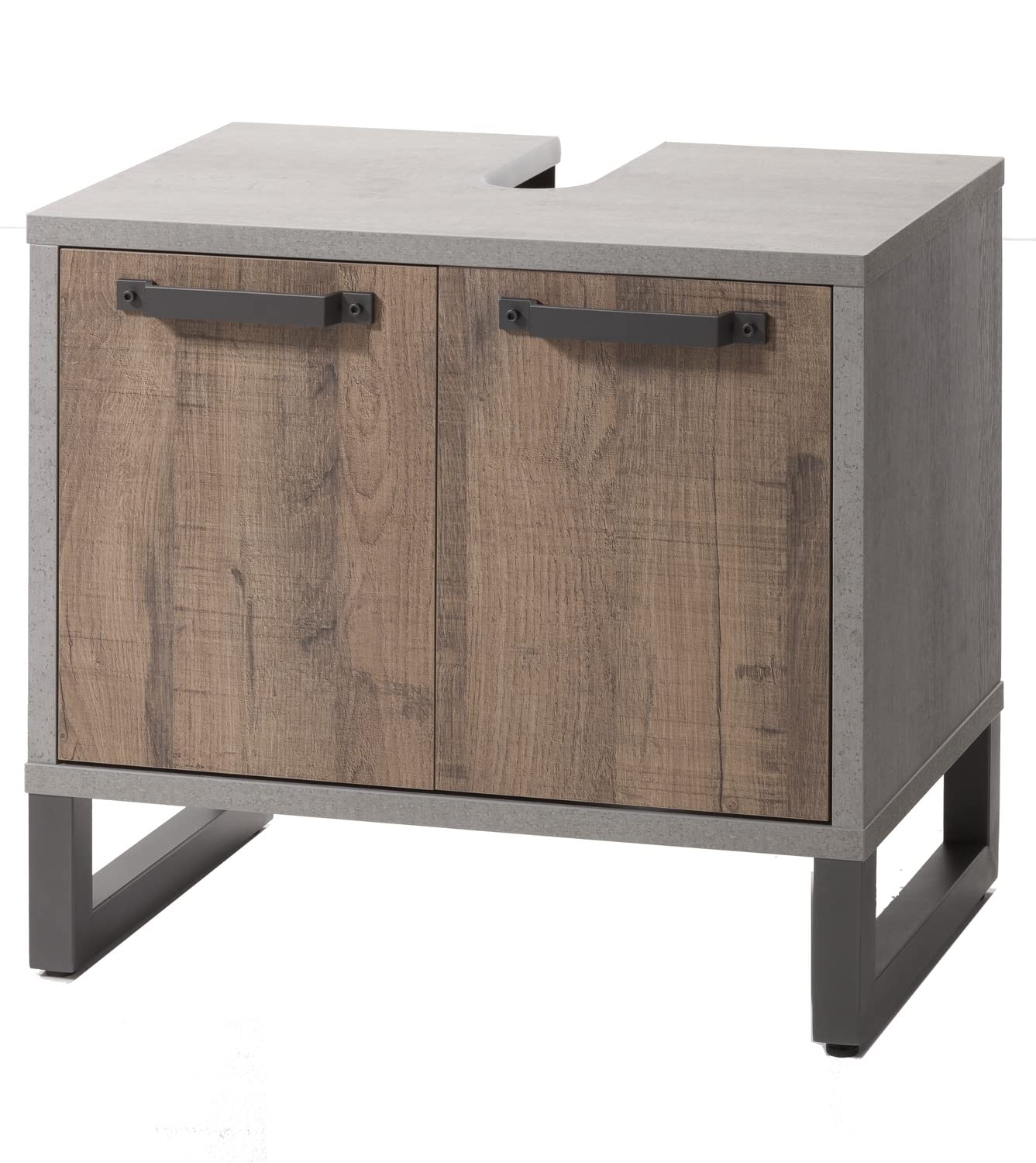 Composad | Sottolavabo della Linea LAFABRICA con 2 Ante, Mobile Sottolavabo, Mobile bagno, Sottolavello, (LxAxP) 69,90x62,80x45 cm, Colore Rovere e Cemento, Made in Italy