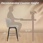 LUE BONA 26 Inch Swivel Bar Stools Set of 3, Counter Height Bar Stools with Back, Upholstered Counter Stools, Faux Leather with Stitching, Metal Legs, Easy Assembly, Light Beige Gray