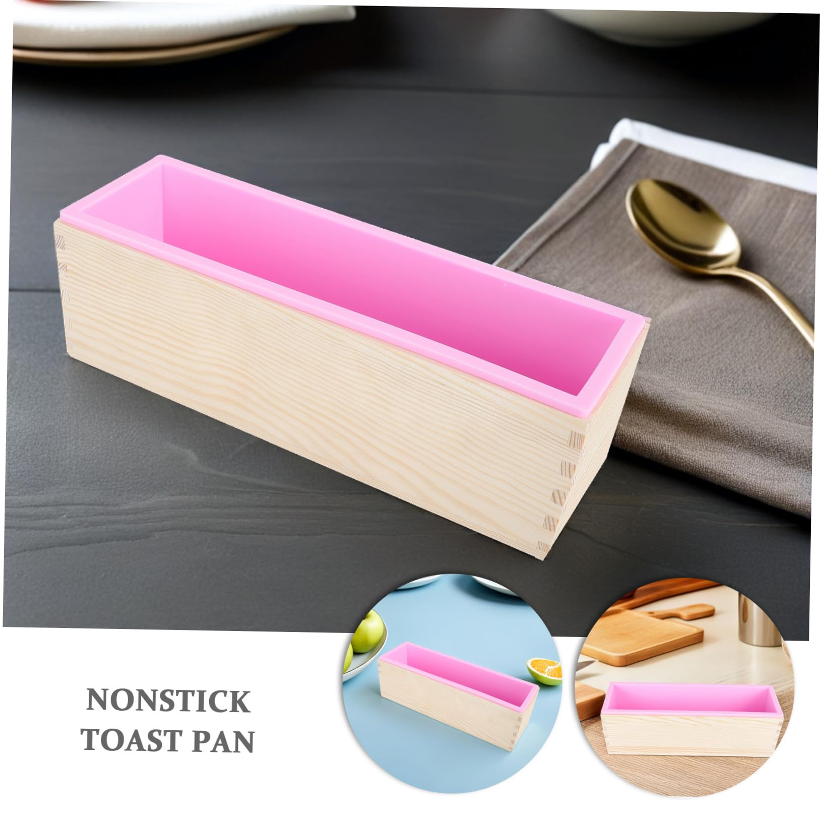 Molde de Pan con Tapa de Madera, 1 Juego Rectangular, Antiadherente