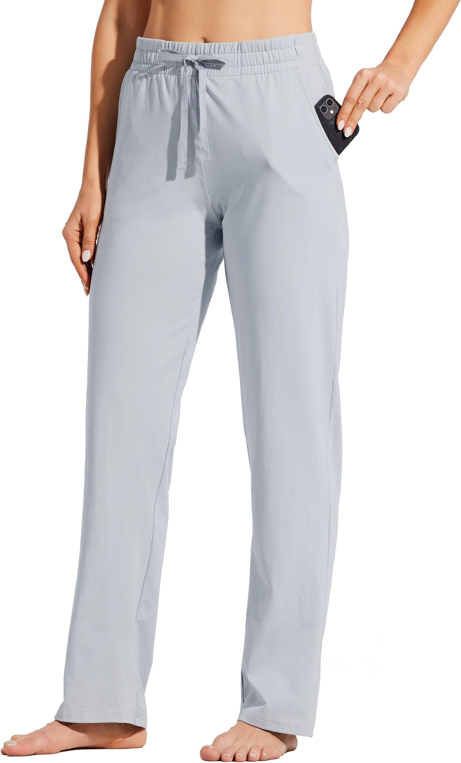 Women's Cotton Sweatpants Yoga Lounge Open Bottom Sports Pants Straight Leg Casual Pants with Pockets