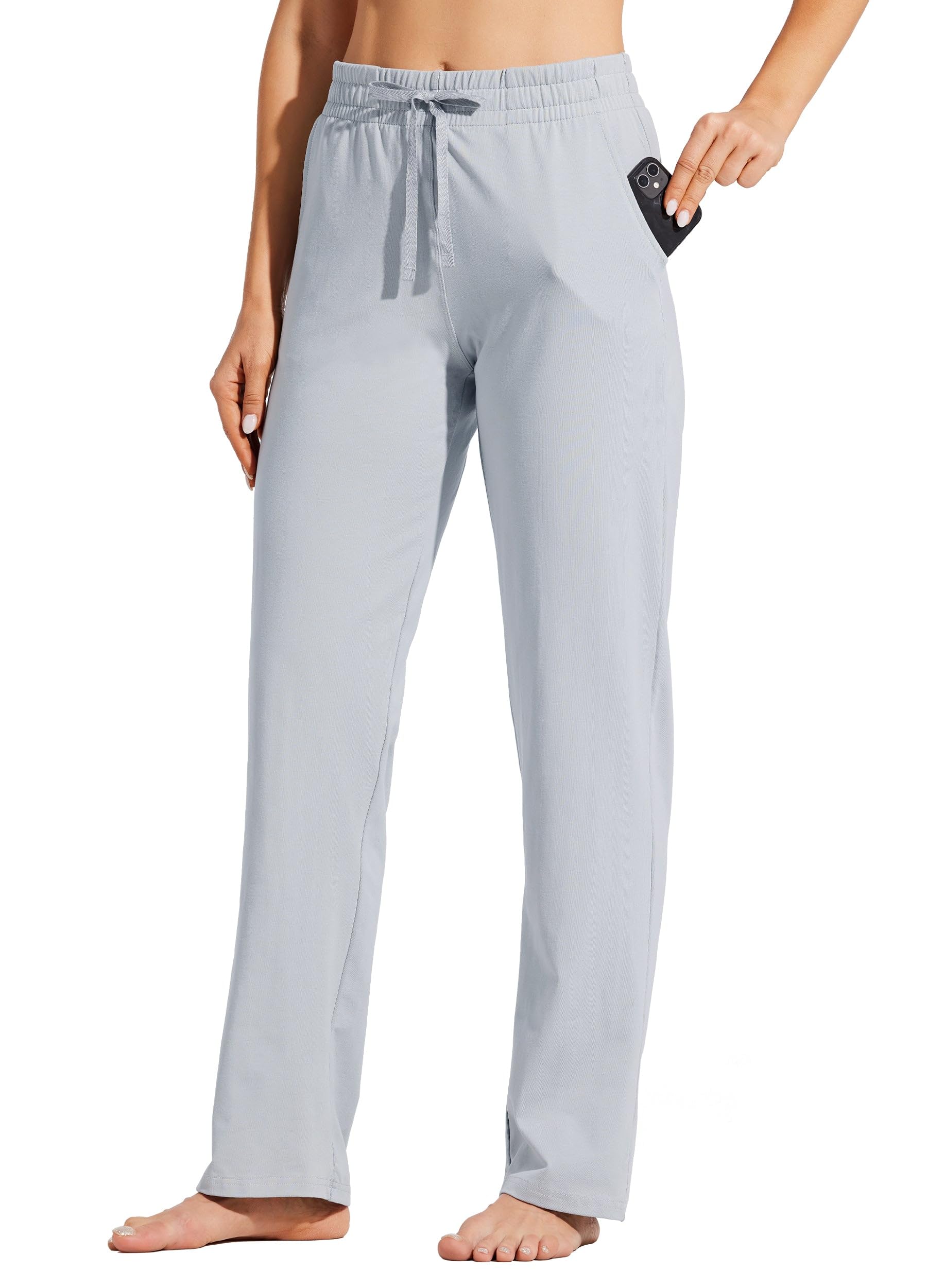 Willit Women's Cotton Sweatpants Yoga Lounge Open Bottom Sports Pants Straight Leg Casual Pants with Pockets