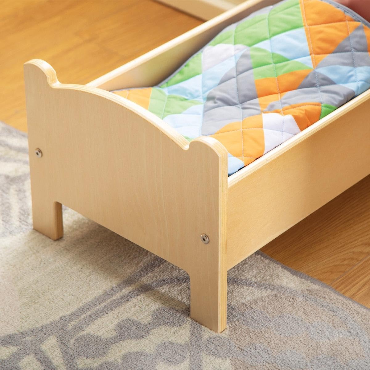 Kaplan Early Learning Wooden Doll Bed with Bedding for Role Playing, Bedding Styles May Vary
