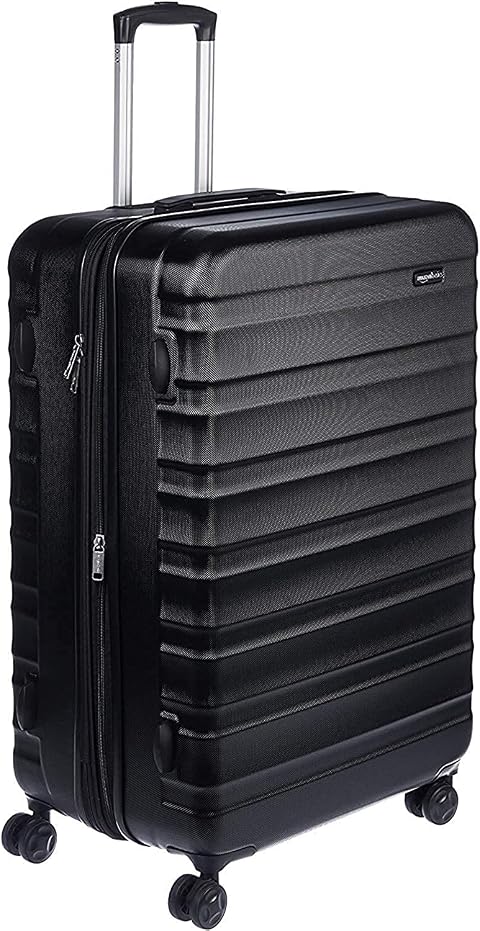 Amazon Basics Valigia Rigida Grande - Bagaglio Espandibile ABS con 4 Ruote Doppie Girevoli - Resistente ai Graffi e Leggera - 78 x 52,6 x 32cm - Nero