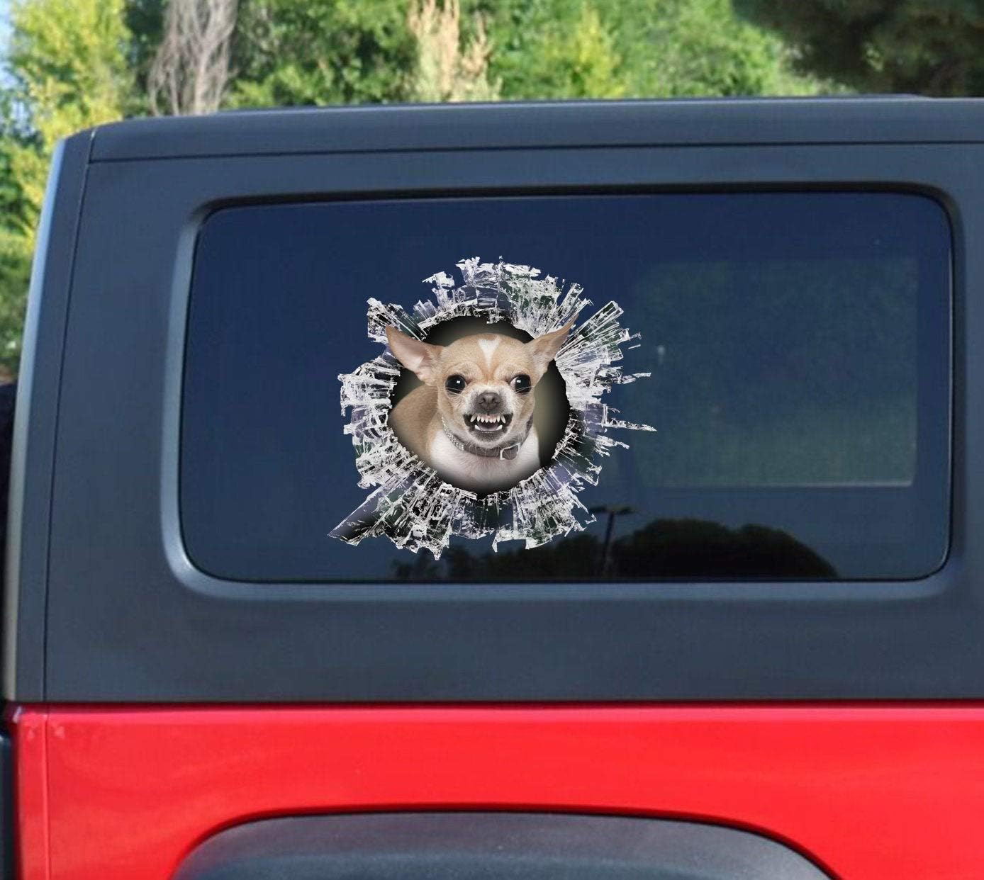 2Pcs Growling Chihuahua Decal Chihuahua Car Decal Chihuahua Dog Broken Window Sticker Puppy Car Bumper Stickers 3D Decal Car Decoration Window Door Laptop Wall Art Decor Dog Dad Mom Owner Gift