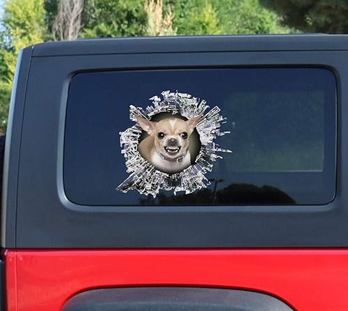 2 calcomanías de Chihuahua con diseño de Chihuahua, Chihuahua, perro de Chihuahua, calcomanías para ventana rota para cachorros, calcomanías 3D para