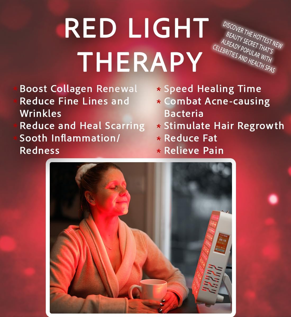 Top of The Line Red Light Therapy Panel for Face + Body - Most Options on The Market! 72 LEDs, Dual Chip, 9 Wavelengths (Amber, Blue, Red, NIR), Quick Start for Skin, Pain, Weight Loss, + More! - Image 3