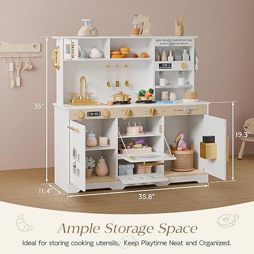 Miniatura 3 de Juego de cocina para niños, juego de cocina con 21 accesorios divertidos, juego de cocina de juguete con electrodomésticos realistas, almacenamiento