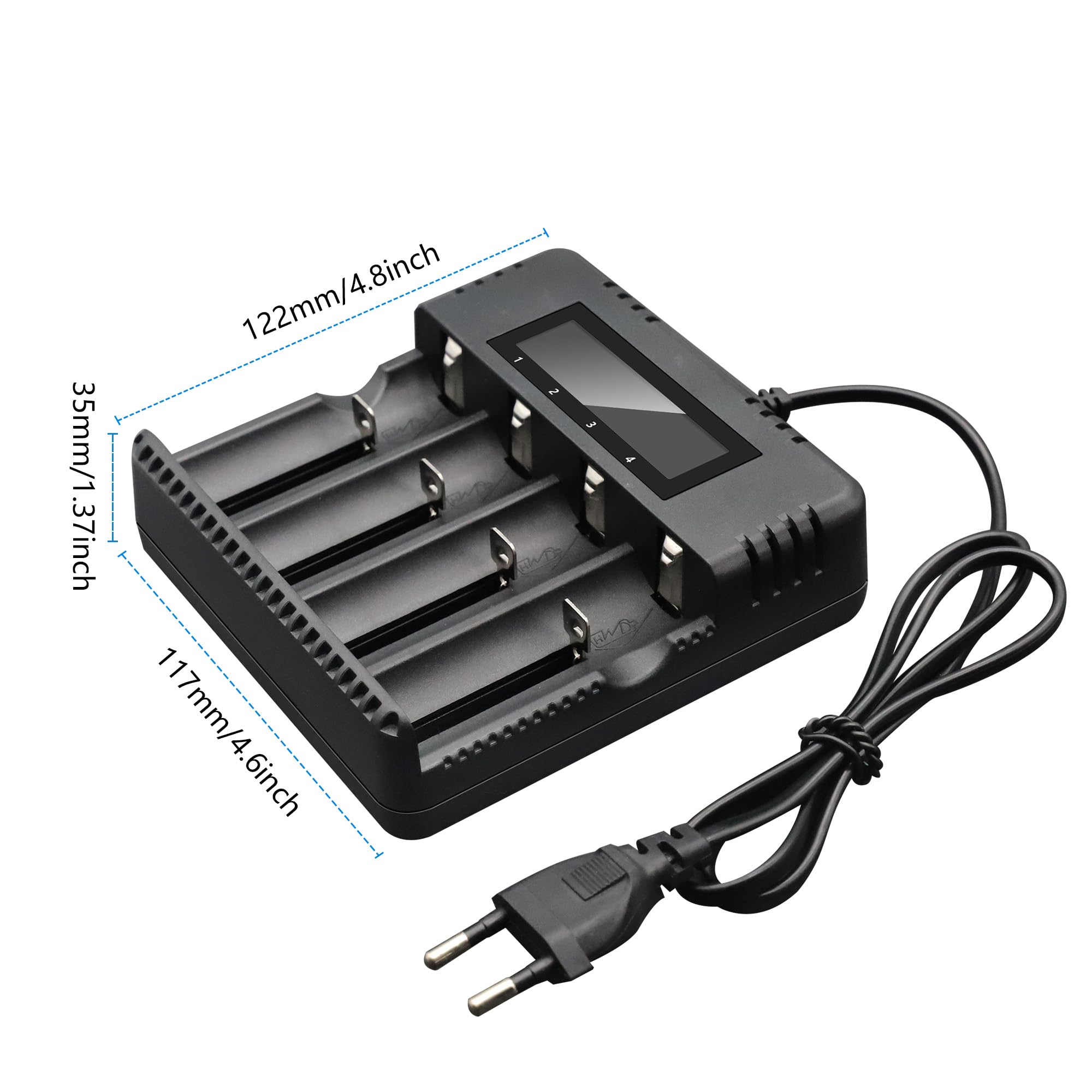 LCD Chargeur de Piles, Chargeur de Batterie avec 4 Lots de Charge Chargeur pour 3.7V 26500/18650/14500/16340/26700 Lithium