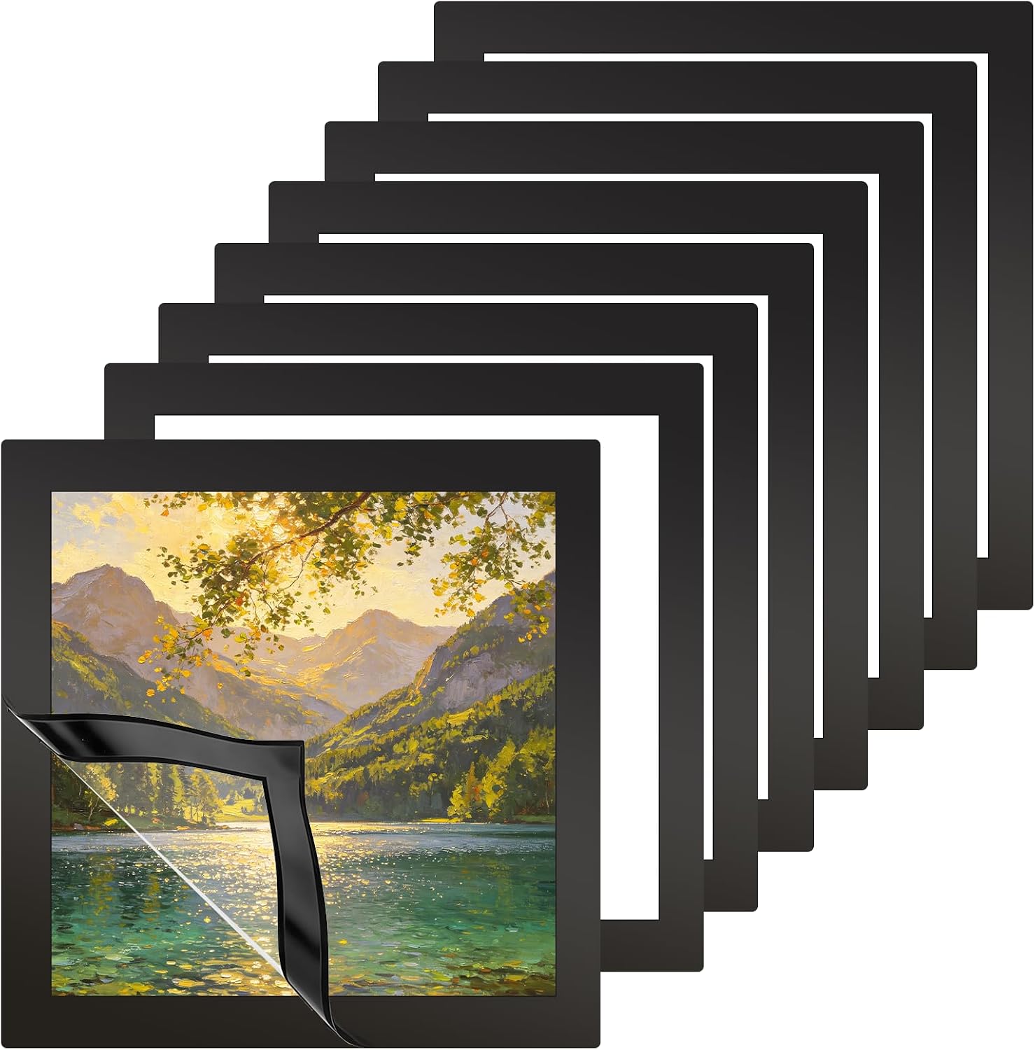 8 Pack Diamond Painting Frames Magnetic Diamond Art Frames Self Adhesive Frames for Diamond Painting Pictures 12 x 12 Inch/ 30 x 30 cm Canvas Room Wall Window Door Decorations Accessories, Black