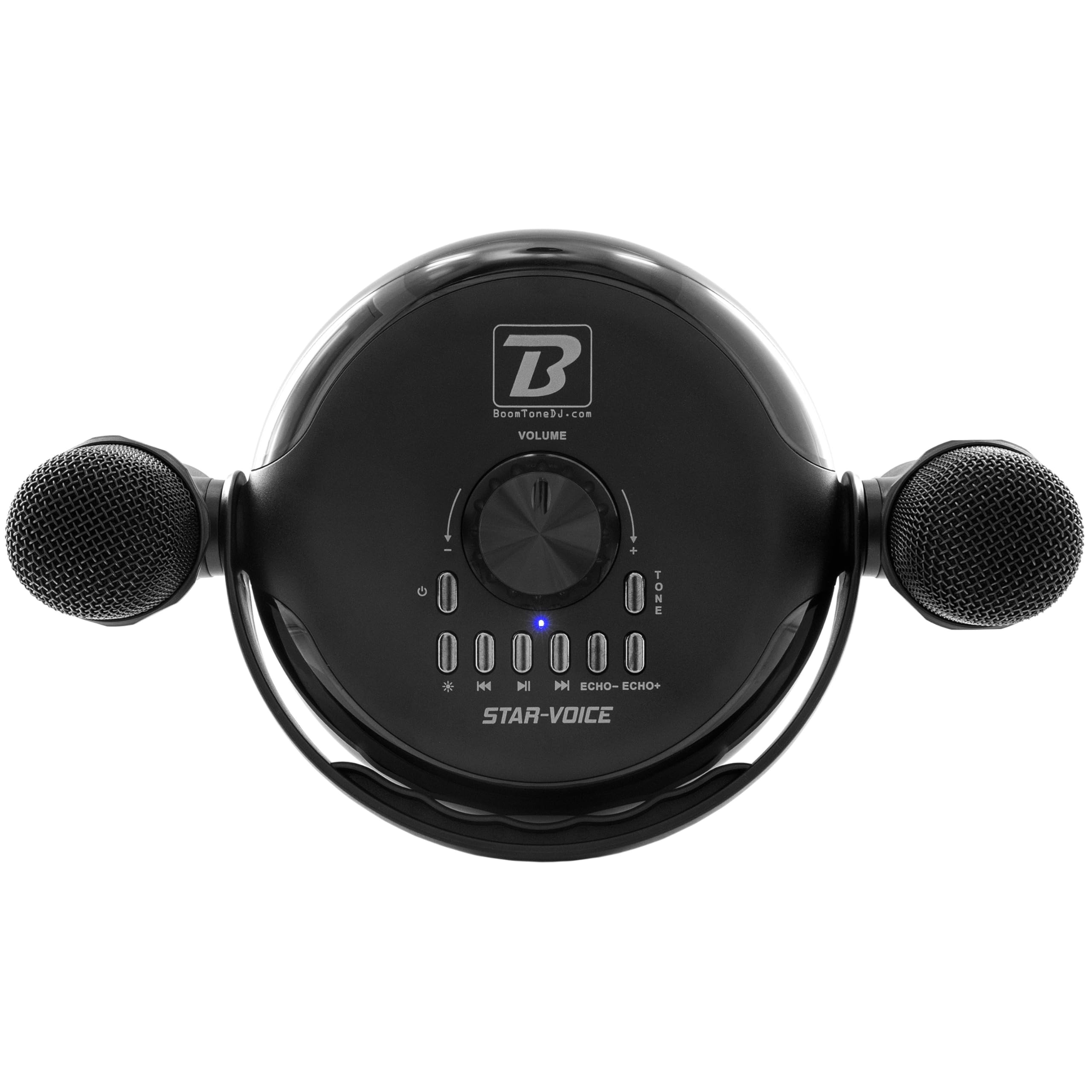 Altavoz Karaoke portátil con LED, Bluetooth, Cambiador de Voz - BoomTone DJ Star Voice. Incluye 2 micrófonos inalámbricos + Efectos Fiestas privadas, cumpleaños Infantil y