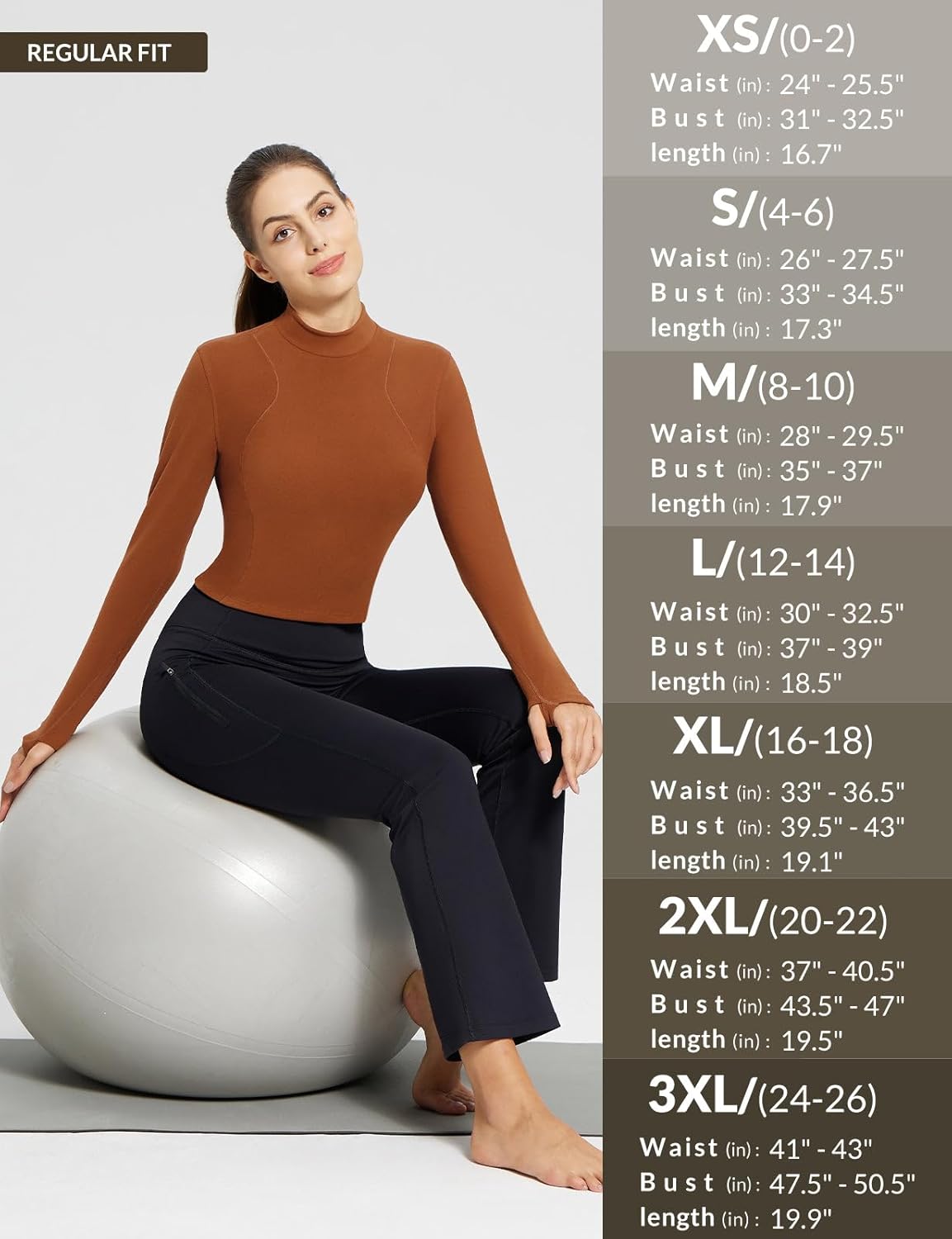BALEAF Thermal Shirts Long Sleeve Crop Top for Women Mock Turtleneck Wrokout Tops with Thumbholes for Yoga Running Base Layer Caramel L - Image 6
