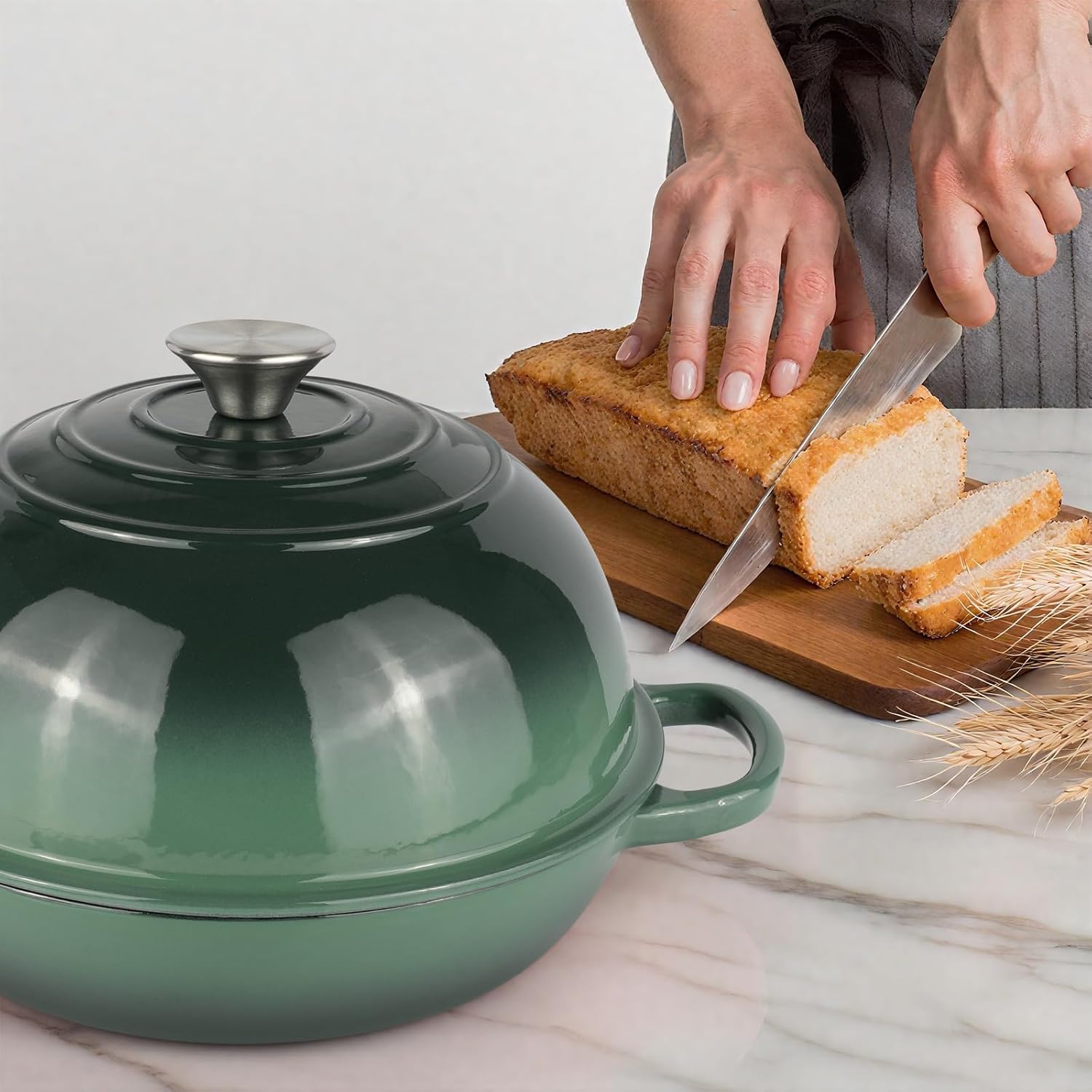 6QT Bread Dutch Oven Pot with Lid, Enameled Cast Iron Dutch Oven for Sourdough Bread Baking, Roasting, Stewing and Soup, Non-Stick Enamel Cookware for Oven/Stovetop, Perfect for Homemade Bread, Green
