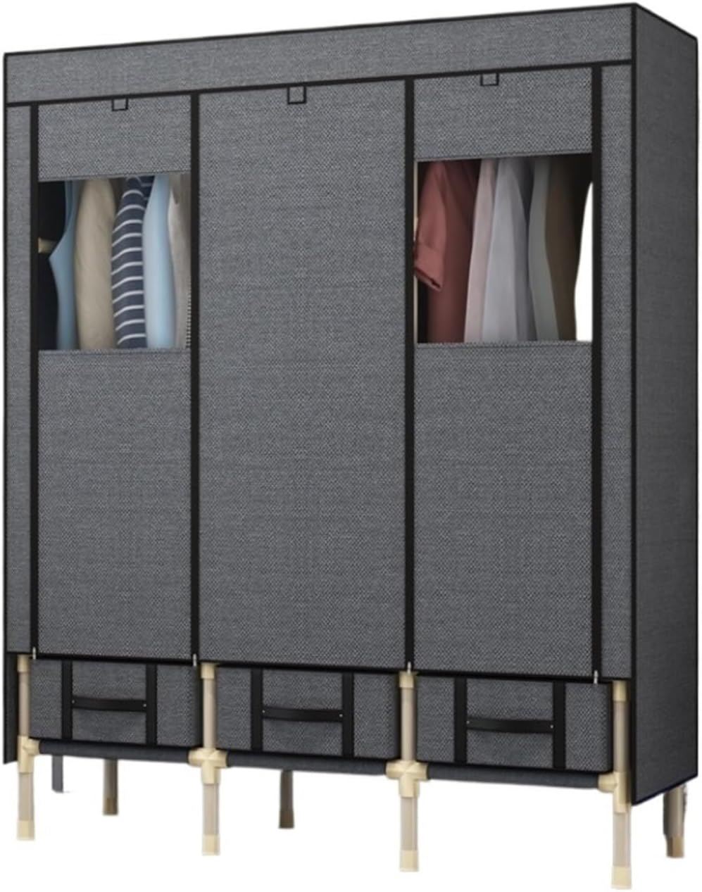Portable Closet Closet Simple Fabric Wardrobe Clothes Wardrobe Freestanding Clothing Rack Modern Closet Bedroom Armoires(Black)
