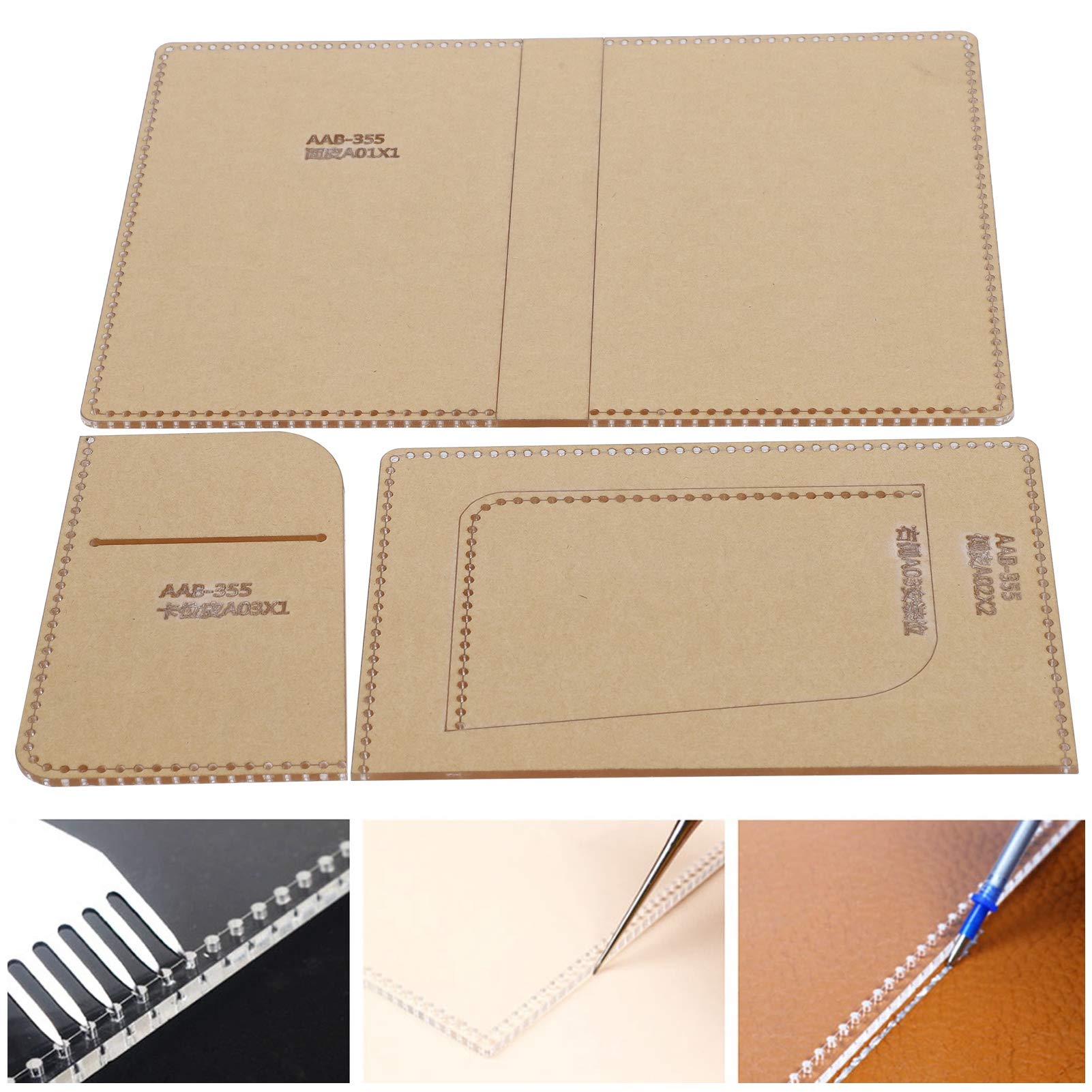 3Pcs Acrilico Modello Sacchetto di Carta Porta Passaporto FAI DA TE Modello In Pelle Portafoglio Stampo Strumenti Artigianali Modello di Sacchetto di Carta Porta Passaporto In Pelle Stencil Stampo Mod