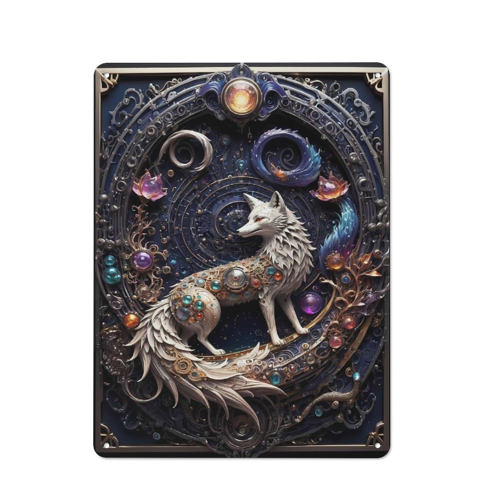 Junmoney Style-20 Celestial Steampunk Fox Vintage Tin Wall Plaque 40X30cm For Hobby Room Or Studio, A Decorative Metal Sign For Hobby Rooms And Studios
