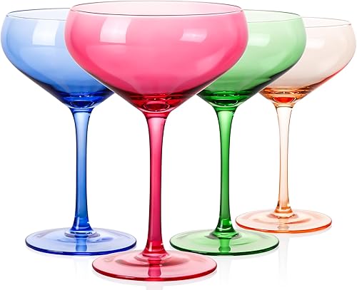 Physkoa Juego de copas de champán de colores de 6 a 6.8 onzas, color que no se decolora, copas de Martini sopladas a mano, no aptas para
