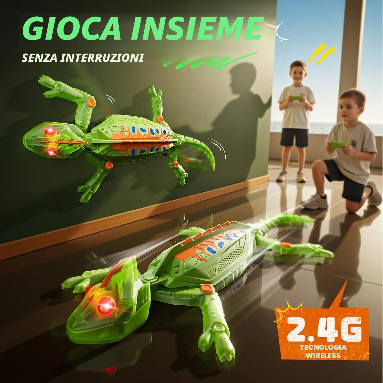 Euakee Ricaricabile Camaleonte Telecomandato, Geco Telecomandato con occhi a LED, Geco Interattivo, Lucertola Robot Giocattoli, Giocattolo per Bambini e Bambine, 4+ Anni (A)