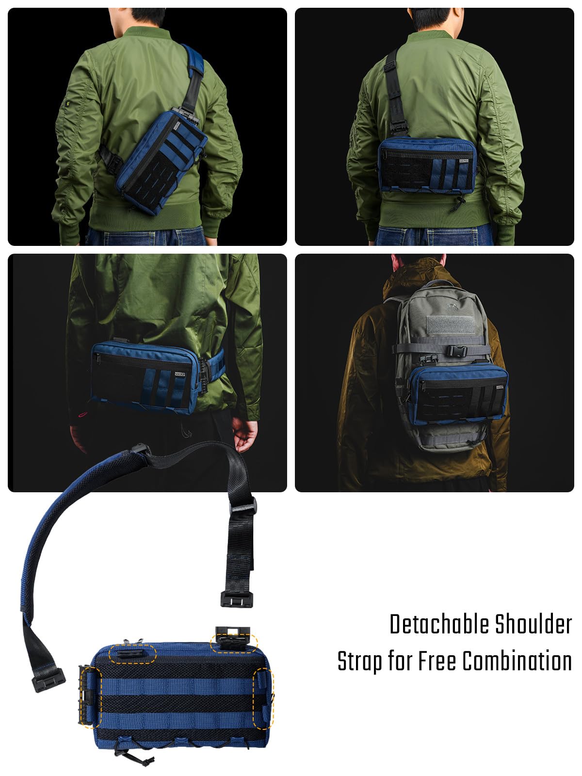 TACTICAL_GEEK Cache L3C EDC - Bolso bandolera ligero para hombre y mujer, compacto, bandolera ajustable, bandolera para el hombro, bolso de pecho para viajes, escuela, senderismo, 1000d Azul
