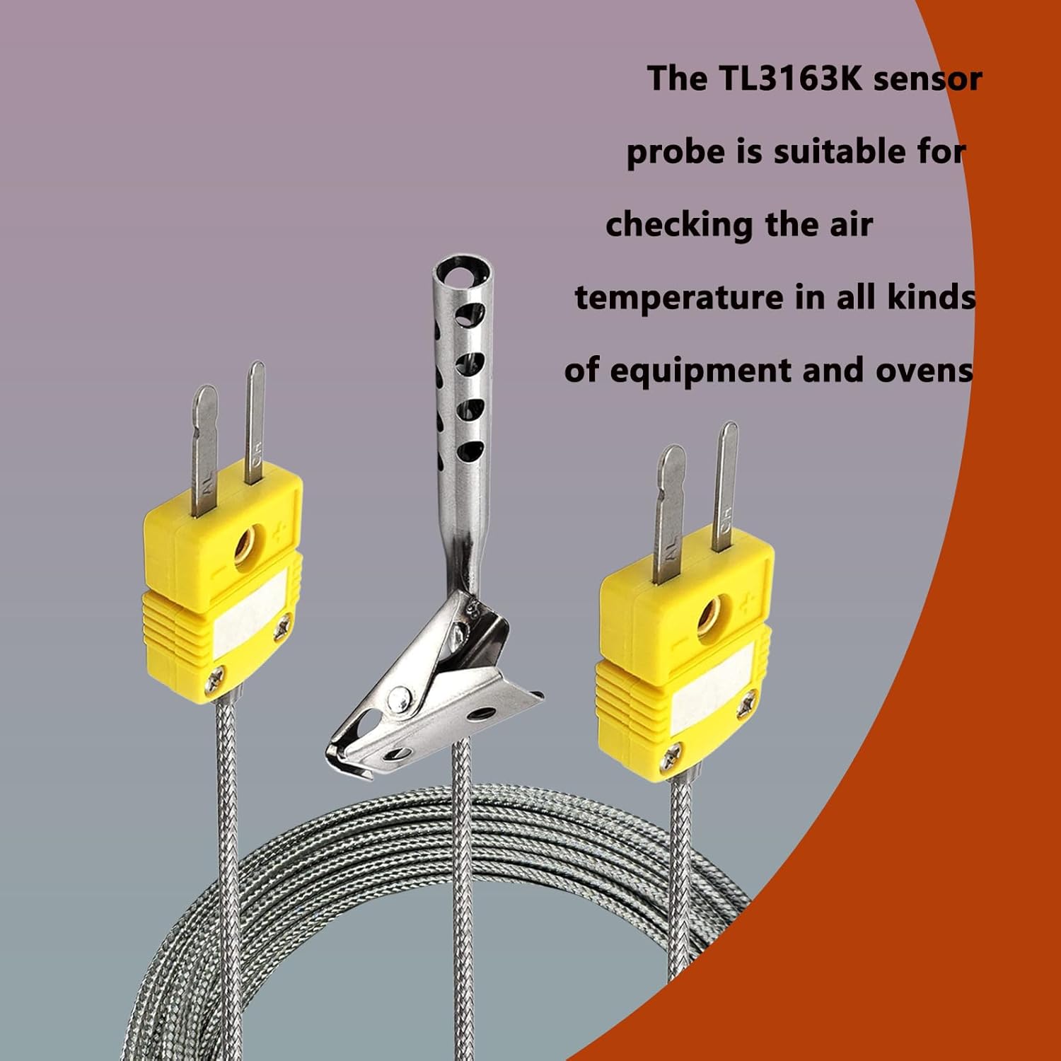 2-Pack TL3163K K-Type Thermocouple Air Probes K-Type Thermocouple Temperature Probes -40°F to 875°F Stainless Steel Open-End Clamp for Air Temperature Measurement