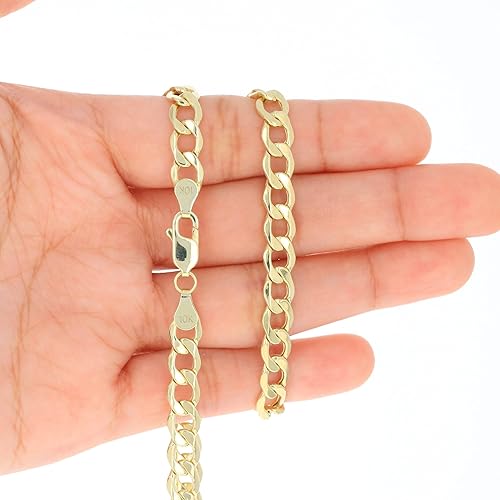 Miniatura 4 de Nuragold Pulsera de cadena de eslabones cubanos de oro amarillo de 10 quilates de 0.256 in, joyería para hombre y mujer de 7 pulgadas, 7.5 pulgadas