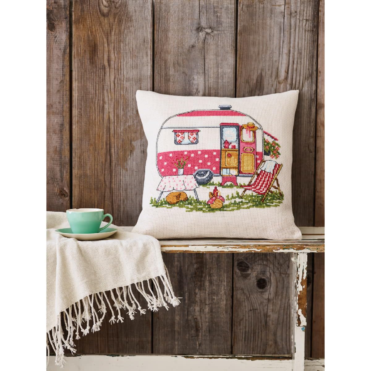 Permin counted cross stitch kit cushion front ""Caravan"", 40x40cm, DIY