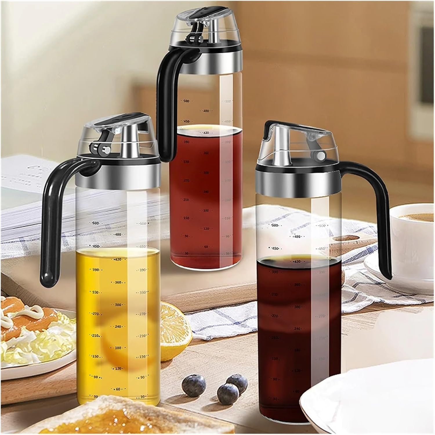 Cooking Seasoning Bottle Dispenser Sauce Bottle Glass Storage Bottles Spice Glass Oil Spray Vinegar Creative Kitchen Tools(450ml)