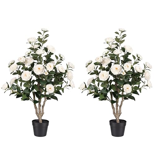3FT Artificial Camellia Tree 2 Pack, UV Resistant Faux Camellia
