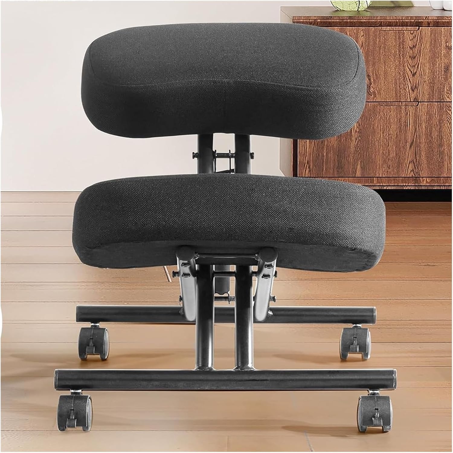 Office Chair Cross Legged Chair，Height Adjustable Kneeling Desk Chair with 4 Universal Wheels, Black Meditation Chair with Thick Seat, Ergonomic Kneeling Chair for Office/Classroom