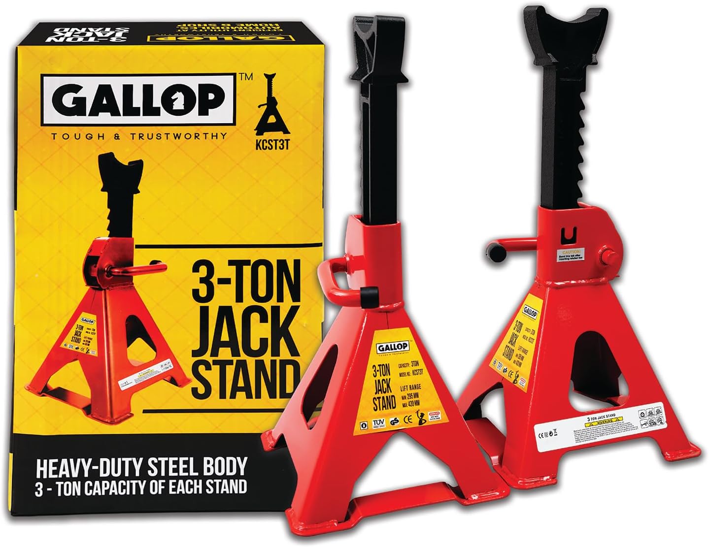 GALLOP' 3Ton Jack Stand - Heavy-Duty Steel, Adjustable Height, Secure Lock, Wide Base, Rust-Resistant, Portable