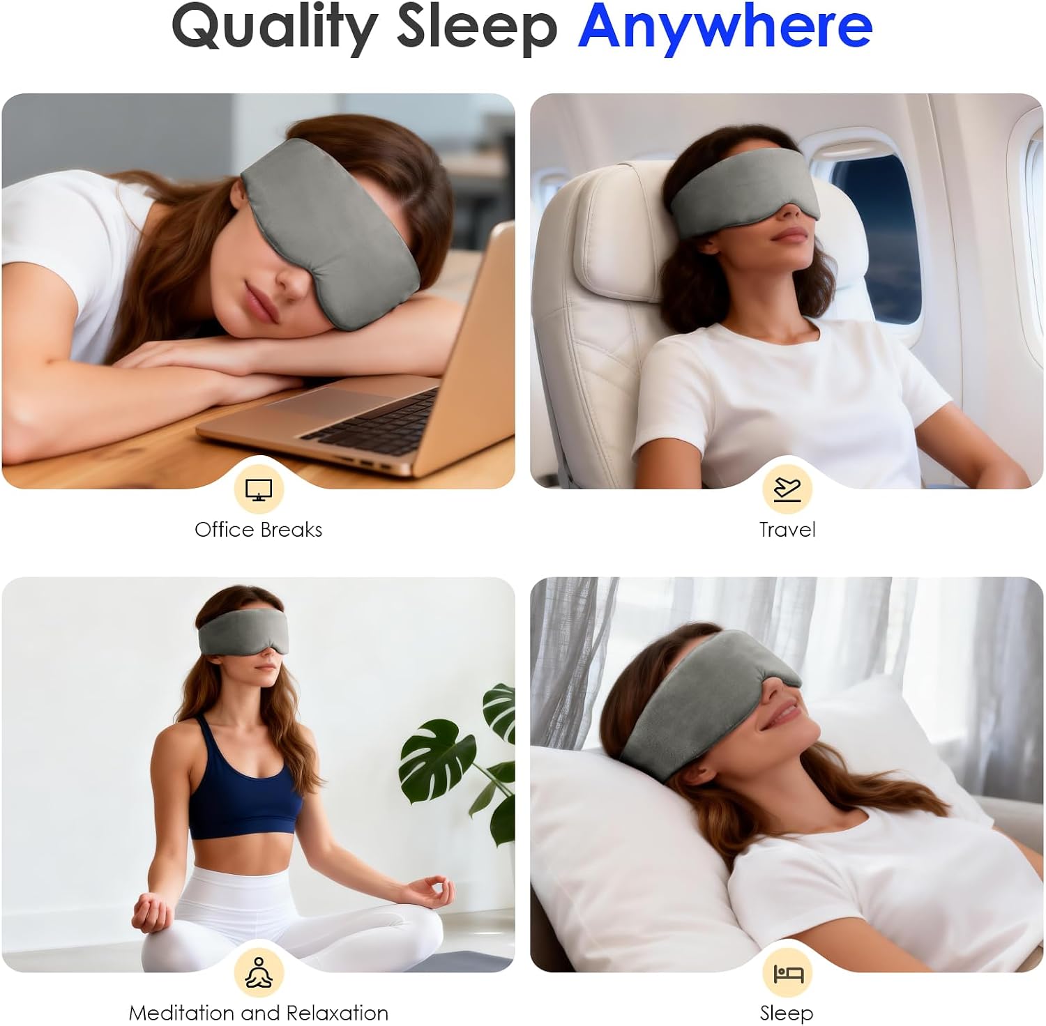 Weighted Eye Mask for Sleeping, Soft Minky Sleep Mask for Side Sleeper with Adjustable Buckle, 100% Blockout Design, Ideal for Meditation, Relaxation and Travel, Includes Storage Pouch(Grey)