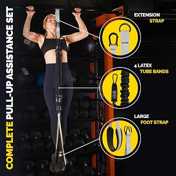 Pull Up Assistance Bands Set with 4 Levels, Adjustable Strap and Foot Rest
