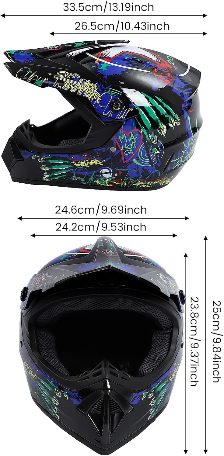 Youth Kids Offroad Gear Combo Helmet Gloves Goggles DOT Motocross Off-Road Racing ATV Dirt Bike Protector (#1, M)