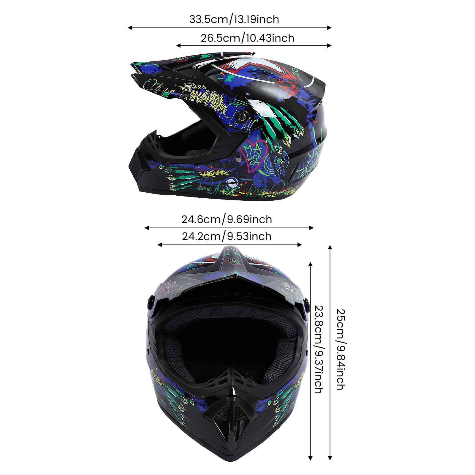 Kask motocrossowy z rękawicami i okularami