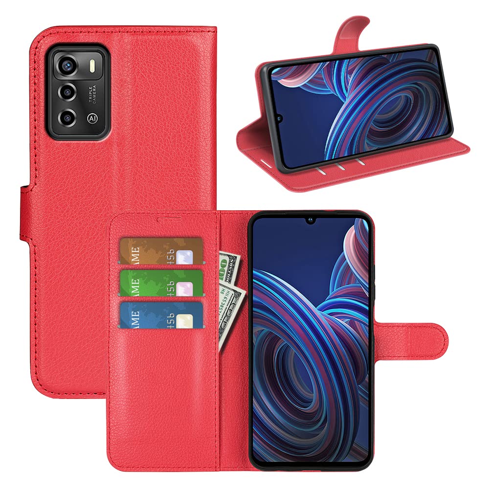Funda De Cuero Para ZTE Blade A72 5G - Con Ranuras Para Tarjetas, Soporte Plegable Y Patrón De Lichi, Negro